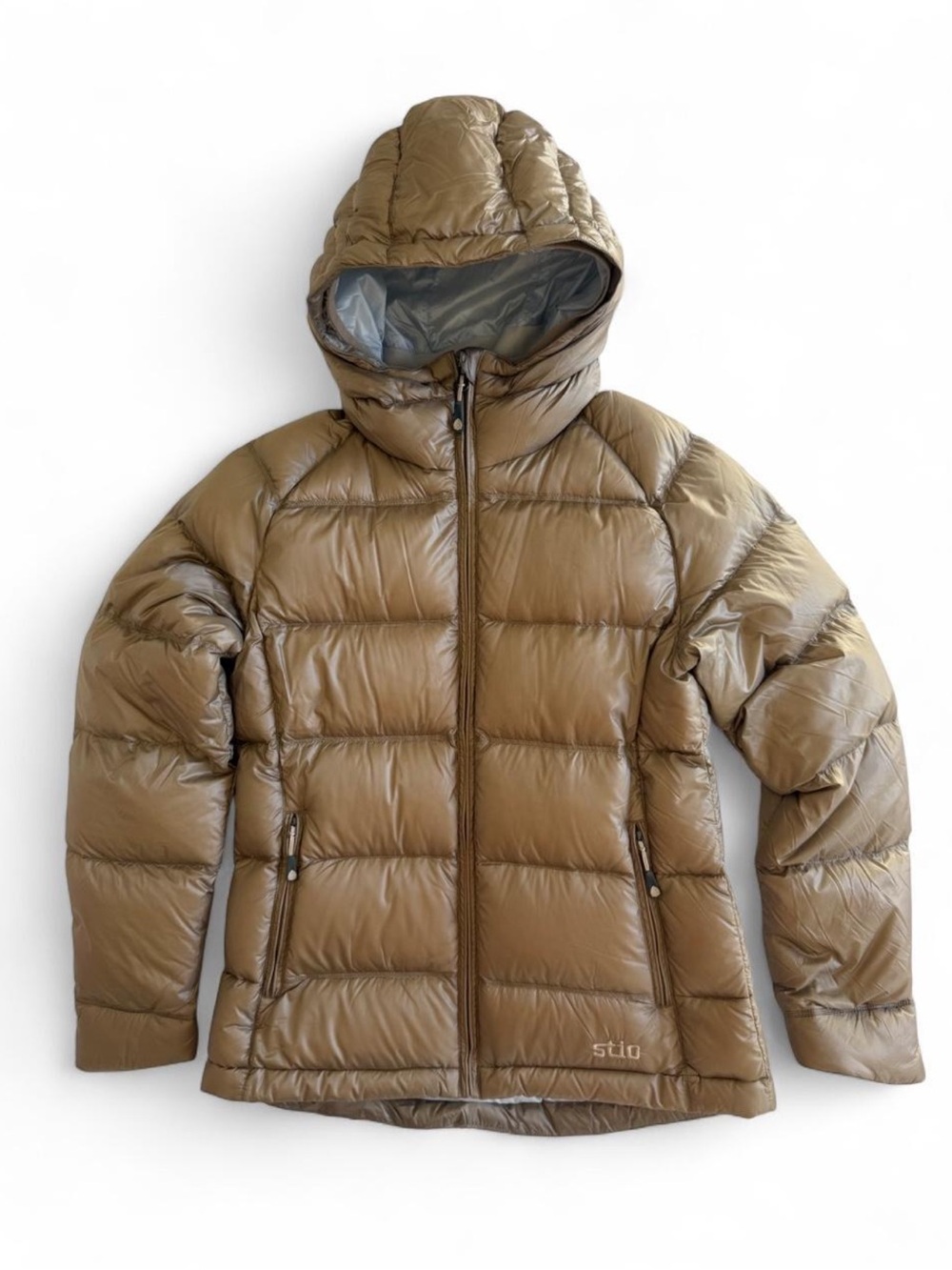 Stio Hometown Down Hooded Jacket Women’s M Taupe Goose Down Puffer